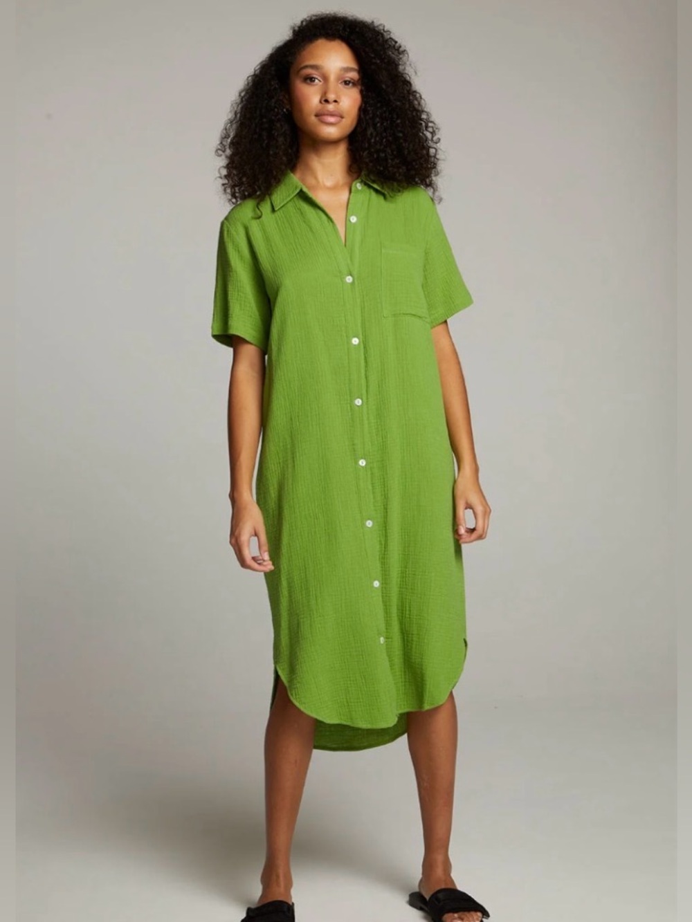 Chaser Sebastian Button Down Shirt Dress Green Midi Size S NWT
